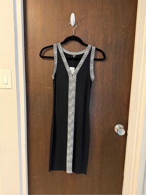 Premise Dakota Sleeveless Knit Dress Black White Chevron Trim Size S NWT